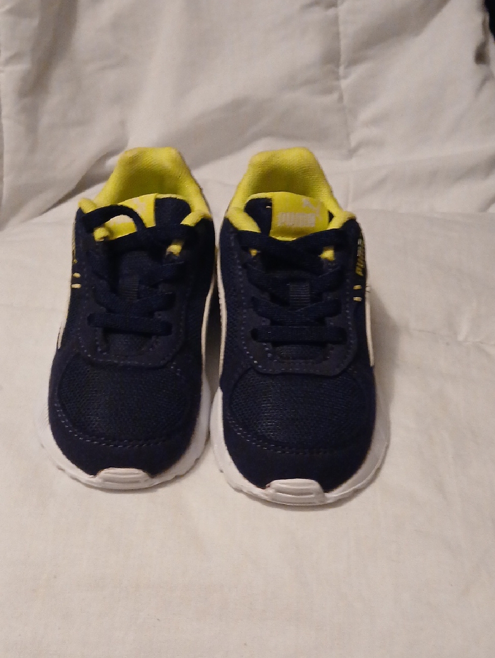 Puma Kids Navy Sneakers with Yellow Lining